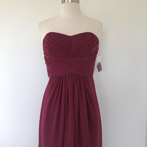 New David's Bridal Chiffon Dress Red Wine Style F15555 Bridesmaids Dress Maxi - Picture 5 of 13